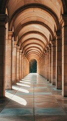 Obraz premium Elegant stone archway casting intricate shadows in a sunlit corridor.