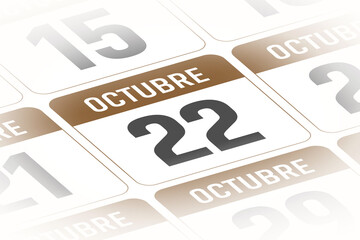 22 de Octubre ilustracion del dia calendario Espanol