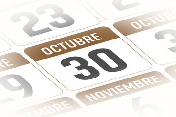 30 de Octubre ilustracion del dia calendario Espanol