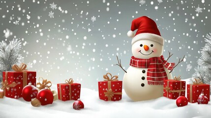 Fototapeta premium Festive Snowman Holiday Scene