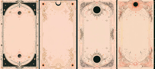 set of illustrations of tarot cards, the theme of isoterics and fortune telling	
