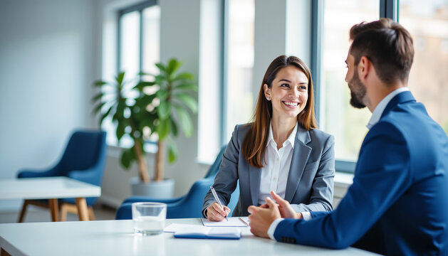 Business professionals engaged in a job interview in a modern office setting