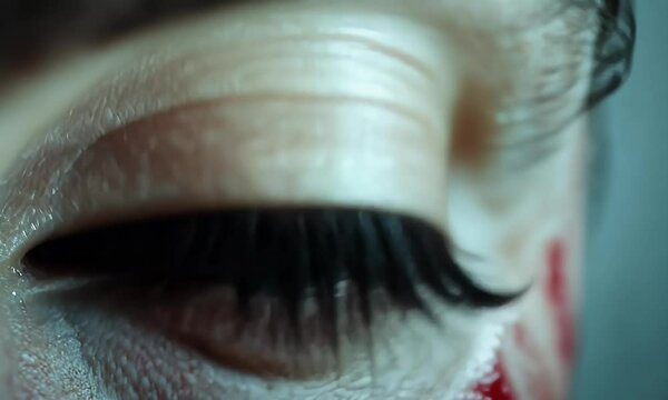 Slow-Motion Video of an Eye Opening with Detailed Eyelashes and Subtle Skin Movements Capturing Intensity, Natural Beauty, and Emotional Expression