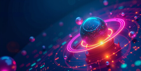 Futuristic quantum technology banner with glowing quantum core