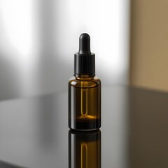 Naklejka premium Effortless Elegance Luxurious Serum Dropper Bottle on Reflective Black