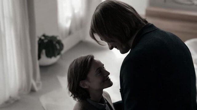 Tall Man and Short Woman Sharing a Loving Moment