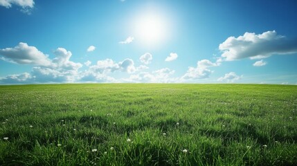 Sunny Green Meadow Under Blue Sky