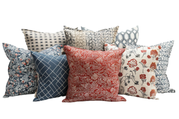 Diverse pillow designs isolated on transparent background