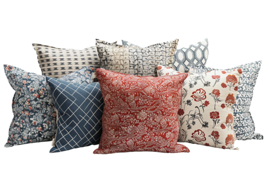 Diverse pillow designs isolated on transparent background