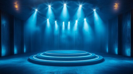 Dramatic Blue Stage with Spotlights