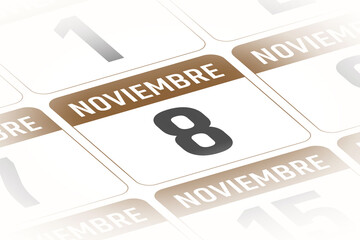 8 de Noviembre ilustracion del dia calendario Espanol