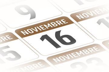 16 de Noviembre ilustracion del dia calendario Espanol