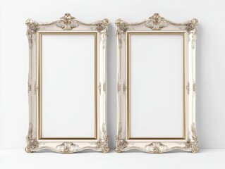 Elegant pair of vintage ornate frames with intricate detailing on a plain white background.