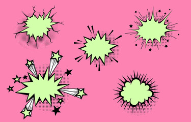 Speech bubbles with halftone shadows in cartoon, comic style.