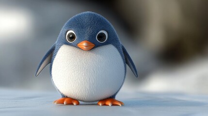 Fototapeta premium Adorable Cartoon Penguin on Ice