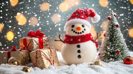 Fototapeta premium Festive Snowman Holiday Scene