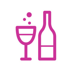 Pink wine glass and bottle, symbolizing celebration and romance. Perfect for Valentine's Day and romantic events. Vector illustration, isolated on white background