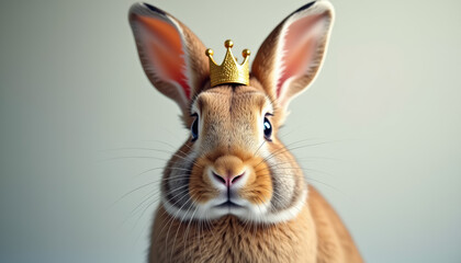 Obraz premium Charming rabbit wearing a crown, captured in a happy moment celebrating a birthday in a delightful atmosphere.