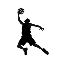 Dynamic basketball player performing a slam dunk in mid-air