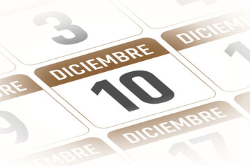Naklejka premium 10 de Diciembre ilustracion del dia calendario Espanol
