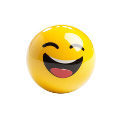 Bright yellow laughing emoji ball isolated on a transparent background, perfect for conveying joy and happiness, laughing yellow emoji ball sign isolated on transparent background