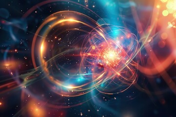 Obraz premium Exploration of cosmic phenomena showcasing vibrant colors and dynamic energy waves in an abstract representation of the universe