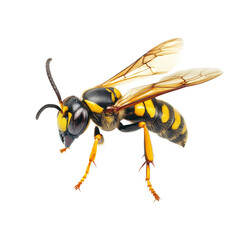 Detailed view of a hornet resting against a transparent background showcasing its distinct physical features, hornet isolated transparent background