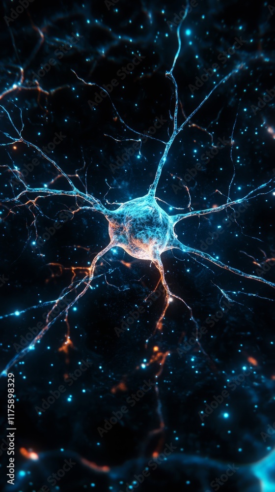 Poster Complex network of neurons transmitting electrical signals across synapses, representing the intricate workings of the human brain and nervous system