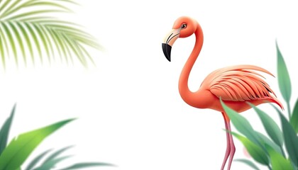 Obraz premium Pink flamingo amidst tropical plants. Stock photo