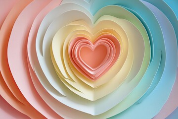 A series of concentric hearts in varying pastel shades, text space in the center Valentine’s Day card