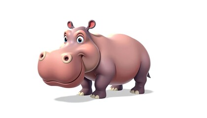 Cartoon hippo against white background. Possible use children's book illustration