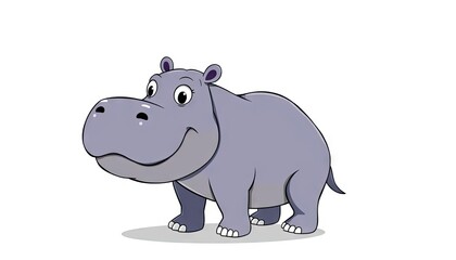 Fototapeta premium Cute cartoon hippo in profile view, against white background. Possible use children's book illustration