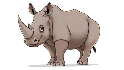 Fototapeta premium Cartoon rhino, happy expression, isolated background, children's book illustration