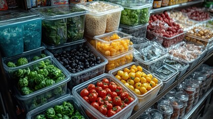Obraz premium Colorful food in clear plastic containers.