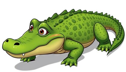 Naklejka premium Cartoon crocodile crawling, white background, children's book illustration