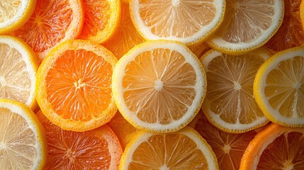 Fresh Citrus Slices Overlapping in Sunlight