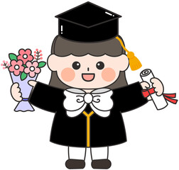 유치원 어린이집 학교 졸업식 수료식 학사모 졸업가운 입은 어린이 일러스트