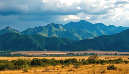 Mountain range landscape, valley, plains,  summer, clouds, travel