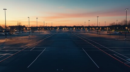 Empty parking lot at sunset.
