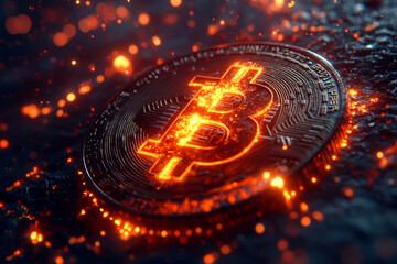 Bitcoin cryptocurrency representation with a coal mining concept