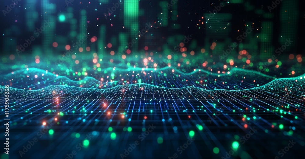 Poster a graphical representation showing the processing of scientific data across a network
