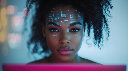 Futuristic Portrait with Digital Facial Patterns