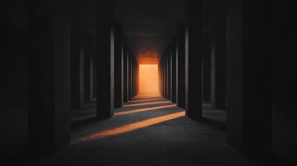 Obraz premium Illuminated pathway at dusk abandoned structure architectural photography dark environment perspective serenity