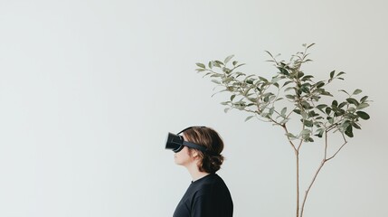 Individuals engaging in virtual commute experiences using VR technology for remote connectivity in a modern interior setting