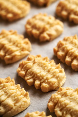 Traditional homemade Christmas cookies on a baking sheet