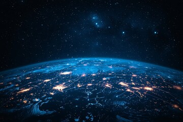 Obraz premium Global internet network linked Europe through communication technology. Telecommunication and data transfer facilitated by European connection links. Covering IoT, finance, business, blockchain, and