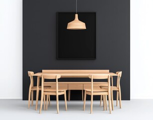A modern-style dining room featuring minimalist design and space for text, ideal for website images
