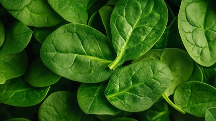 Healthy spinach harvest organic farm plant close-up green environment top-down view nutritional value