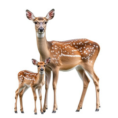 Mother and fawn deer standing together in nature