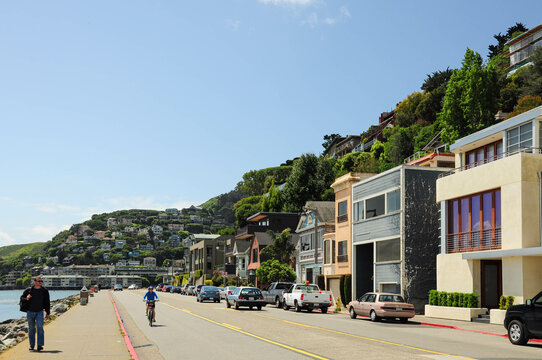 Saisalito, CA, USA. April 26, 2012: Scenic view of residential area along the waterfront in Sausalito, California.